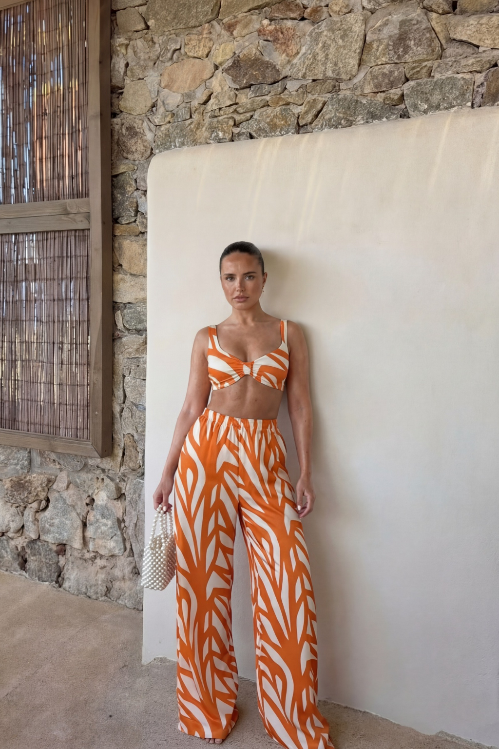 Pharıssa Turuncu Desenli Bikini & Pantolon Takımı