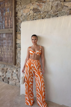 Pharıssa Turuncu Desenli Bikini & Pantolon Takımı
