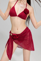 Pharıssa Bordo Güllü Bikini Takımı