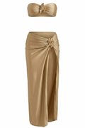 Pharıssa Gold Detaylı Straplez Bikini & Pareo Takımı