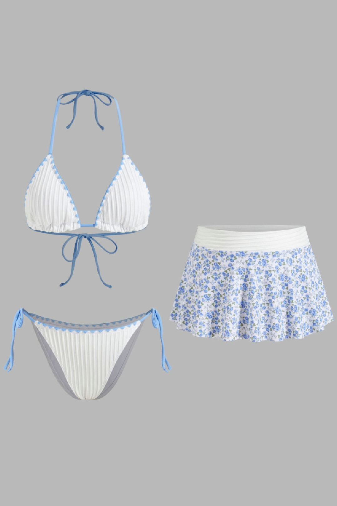 Pharıssa Sky Ribbed Bikini & Skirt
