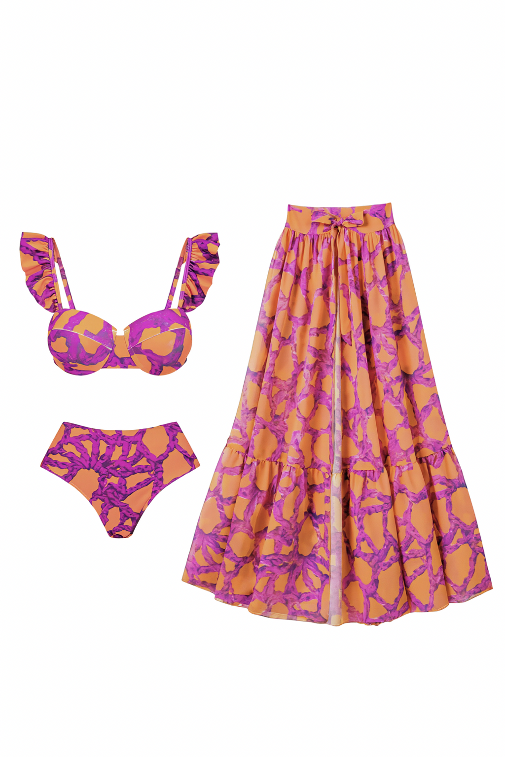 Pharıssa Mor Turuncu Bikini & Pareo Takımı