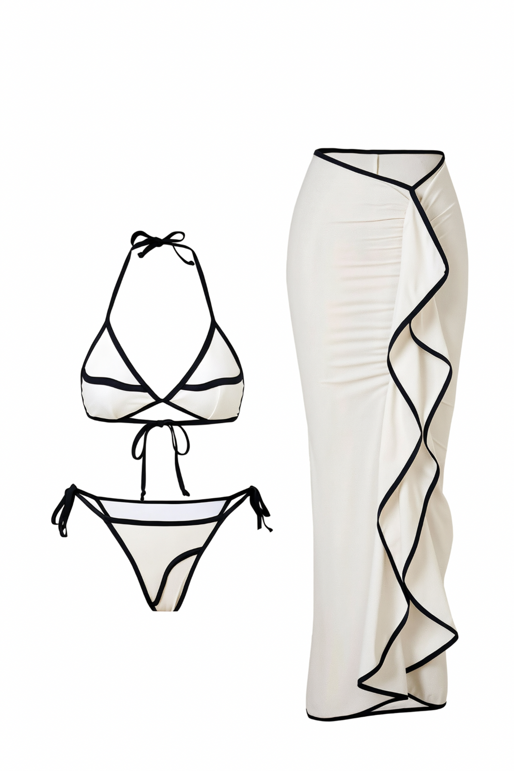 Pharıssa Siyah Beyaz Bikini & Pareo Takımı