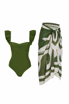 Pharıssa Yeşil Monokini & Desenli Pareo Takımı