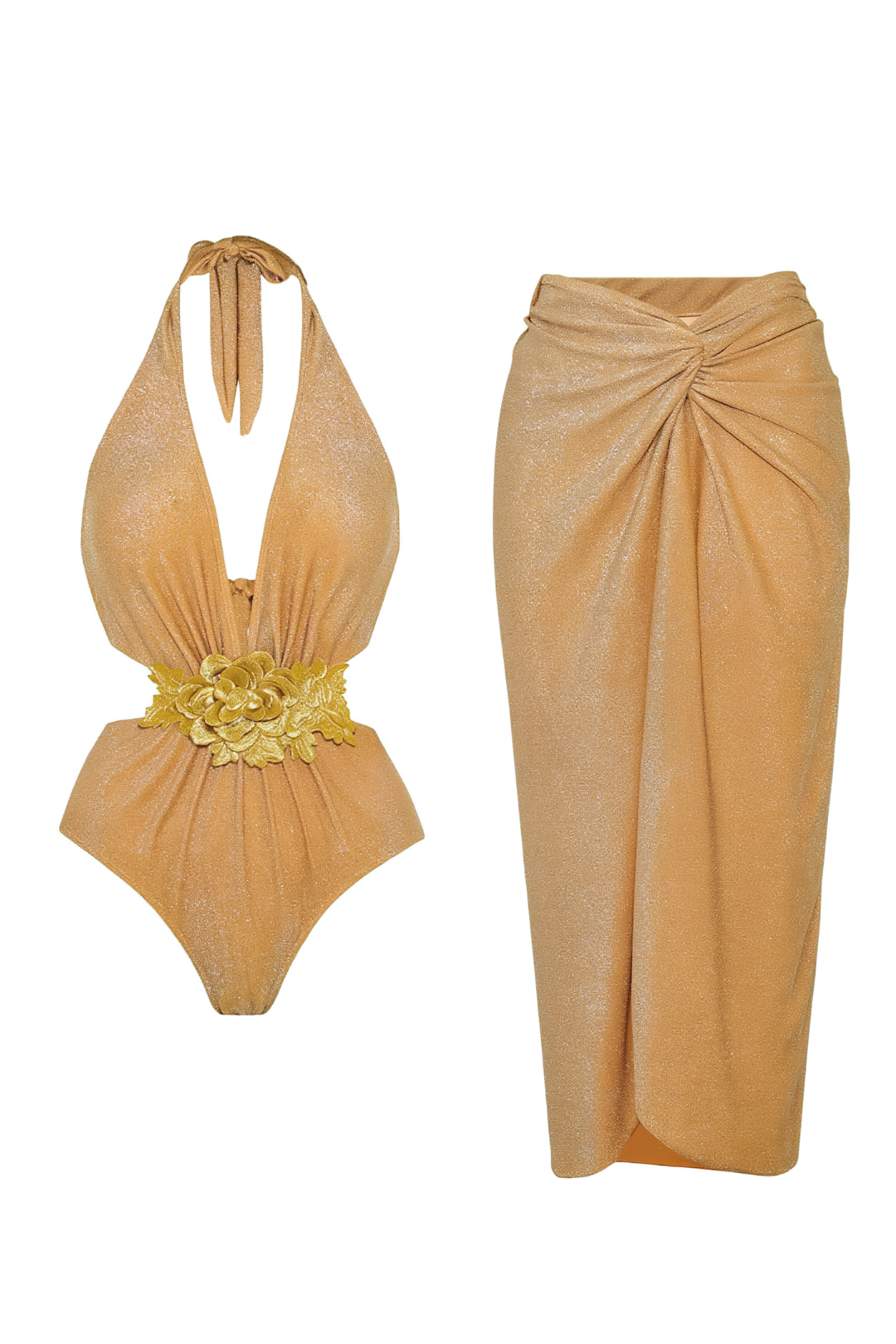 Pharıssa Golden Bloom Swimsuit & Pareo Set