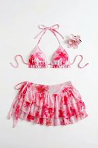 Pharıssa Pembe Çiçekli Bikini & Pareo Takımı