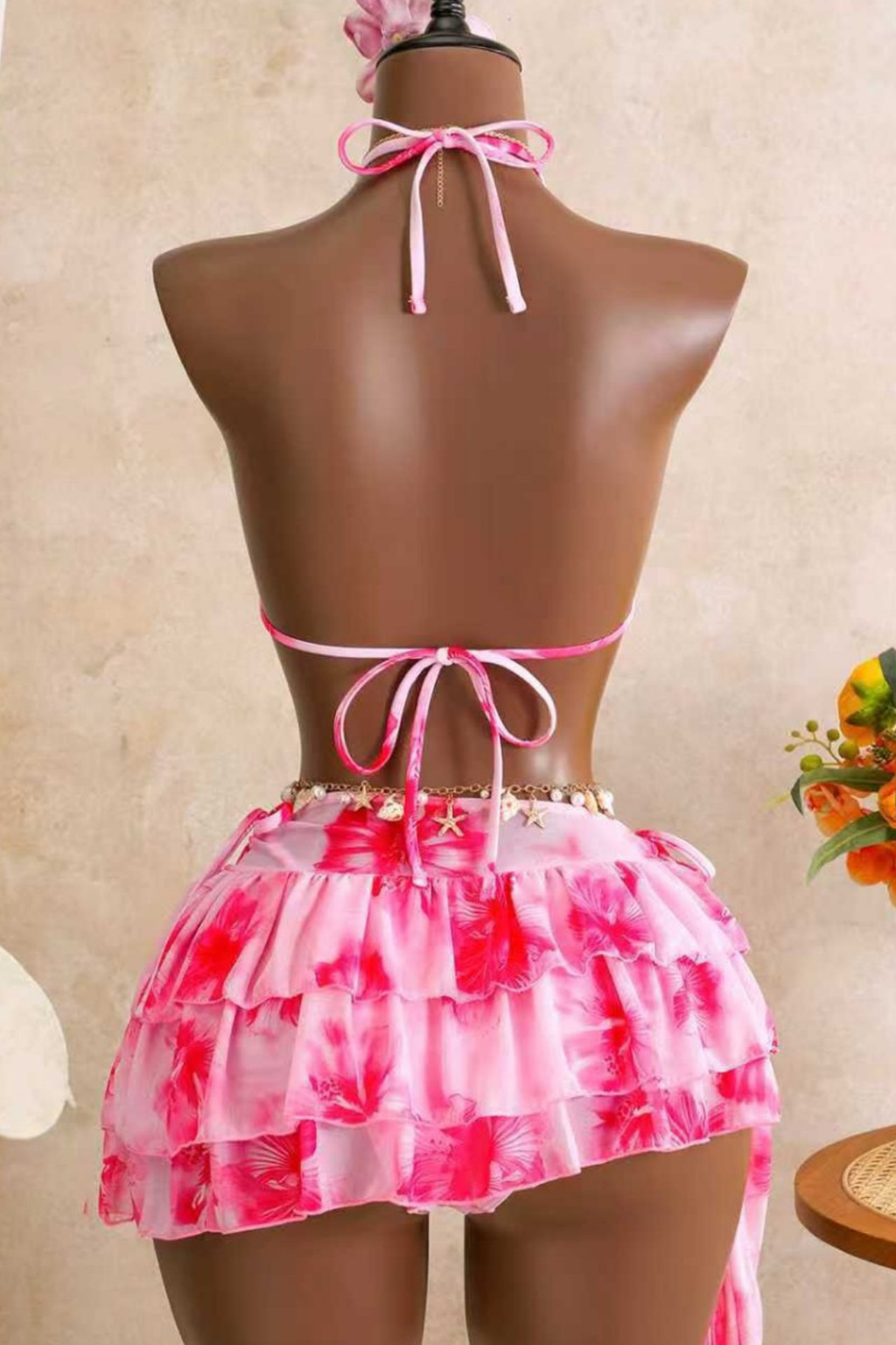 Pharıssa Pembe Çiçekli Bikini & Pareo Takımı