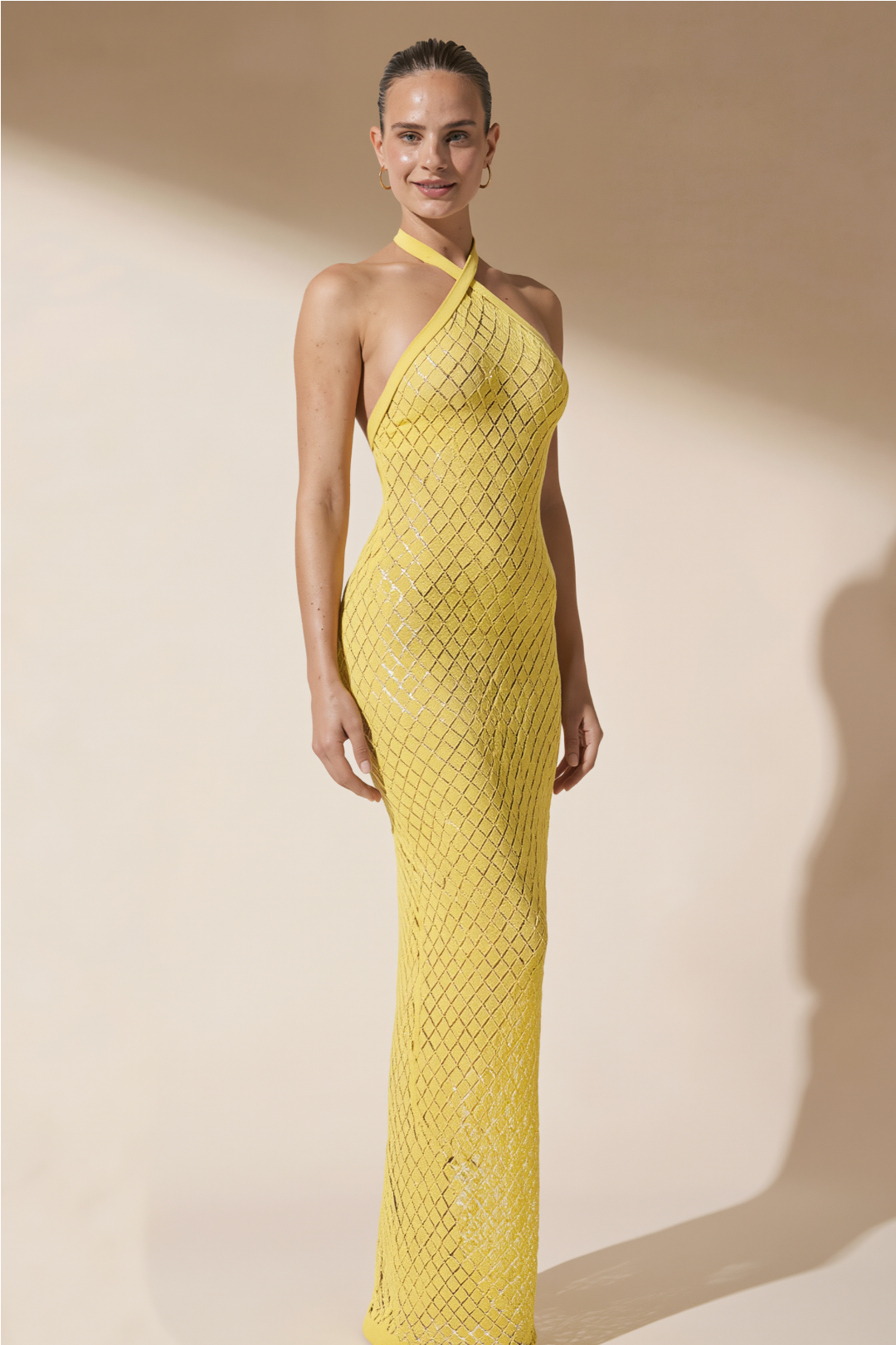 Pharıssa Open Knit Halter Neck Tie-Up Backless Cover Up