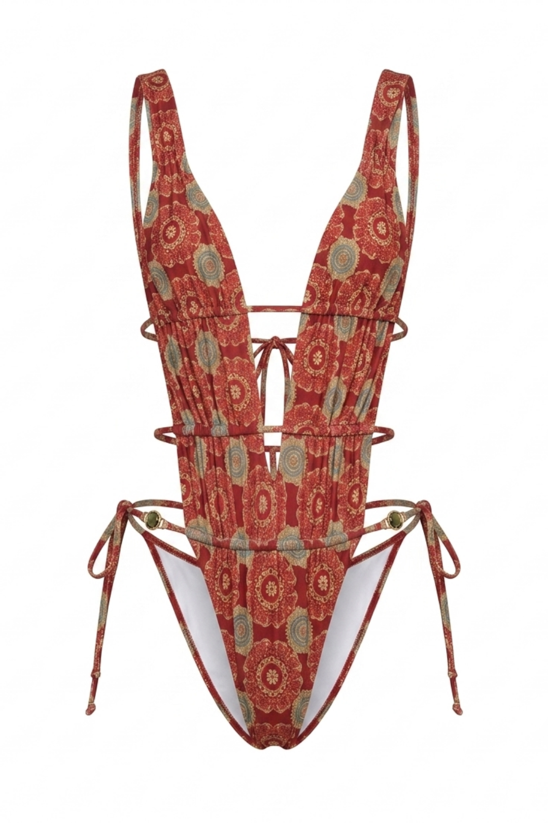 Pharıssa Chic Floral Lace Up Plunge Backless One Piece Swimwear