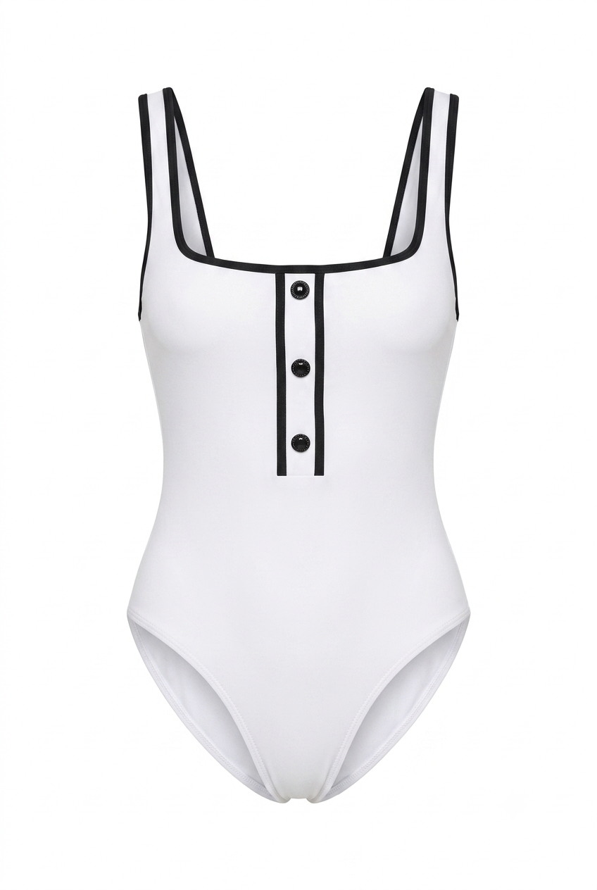 Pharıssa Chic Black White Tweed Style One Piece Swimwear