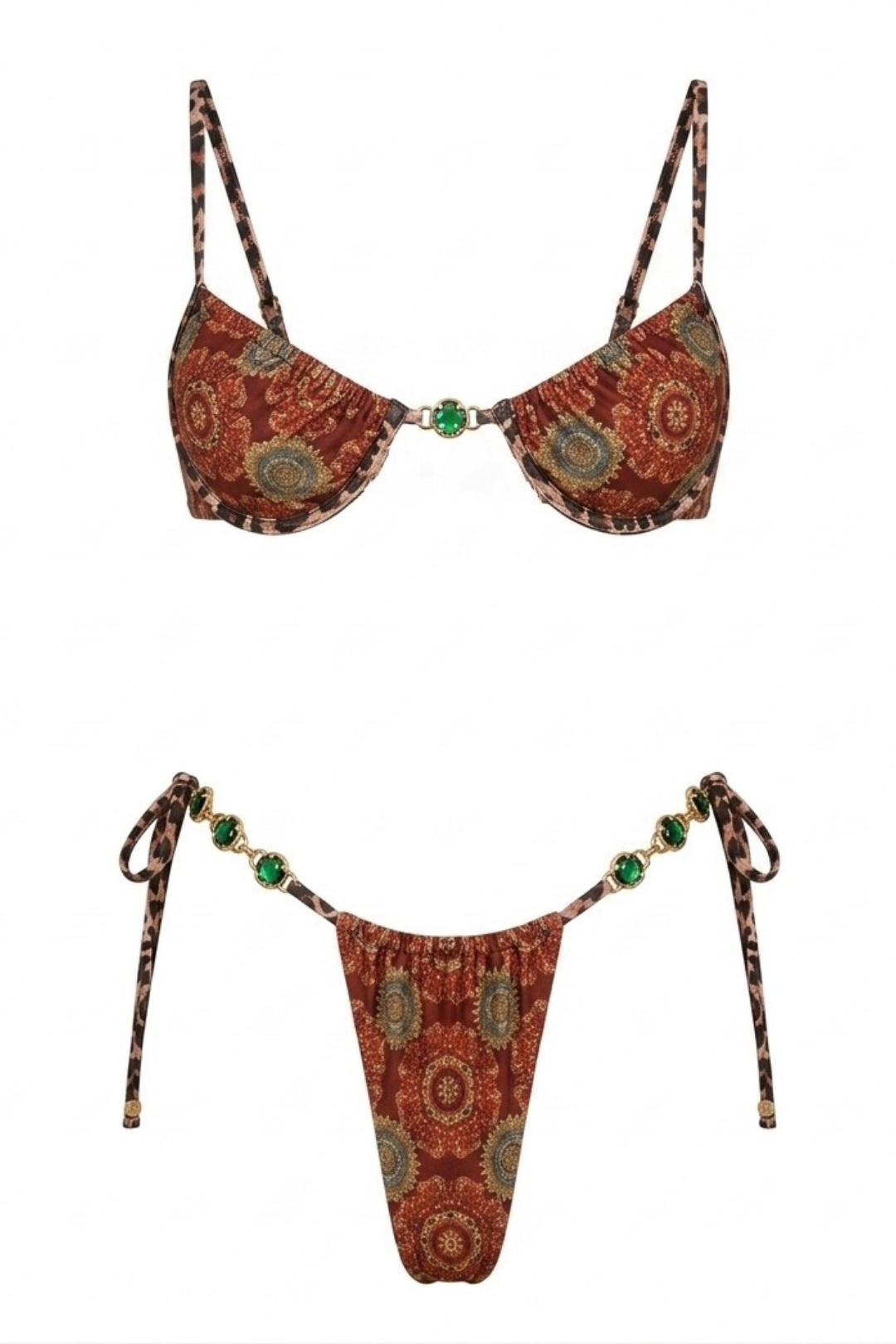 Pharıssa Boho Metal Ring Triangle Three Piece Bikini Set