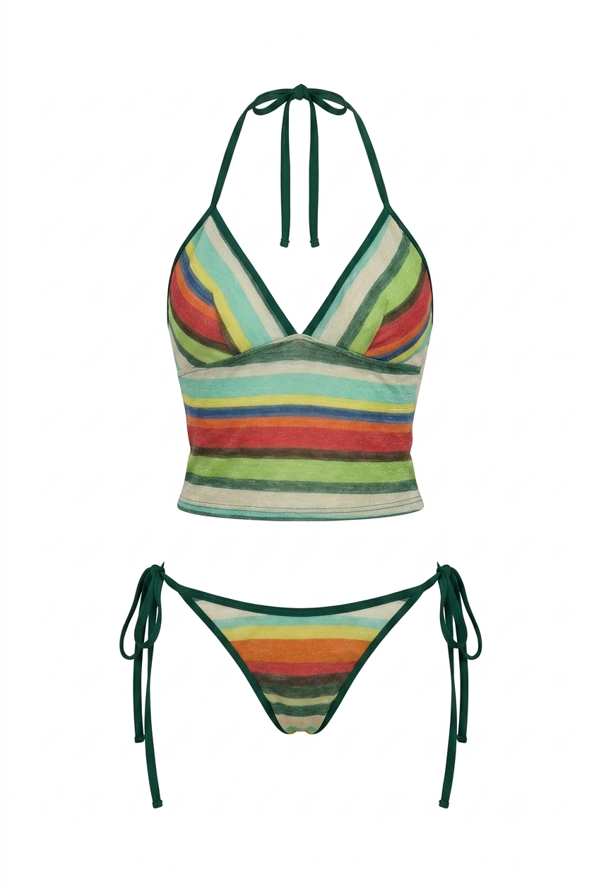 Pharıssa Color Stripe Bandeau Two Piece Swim Set
