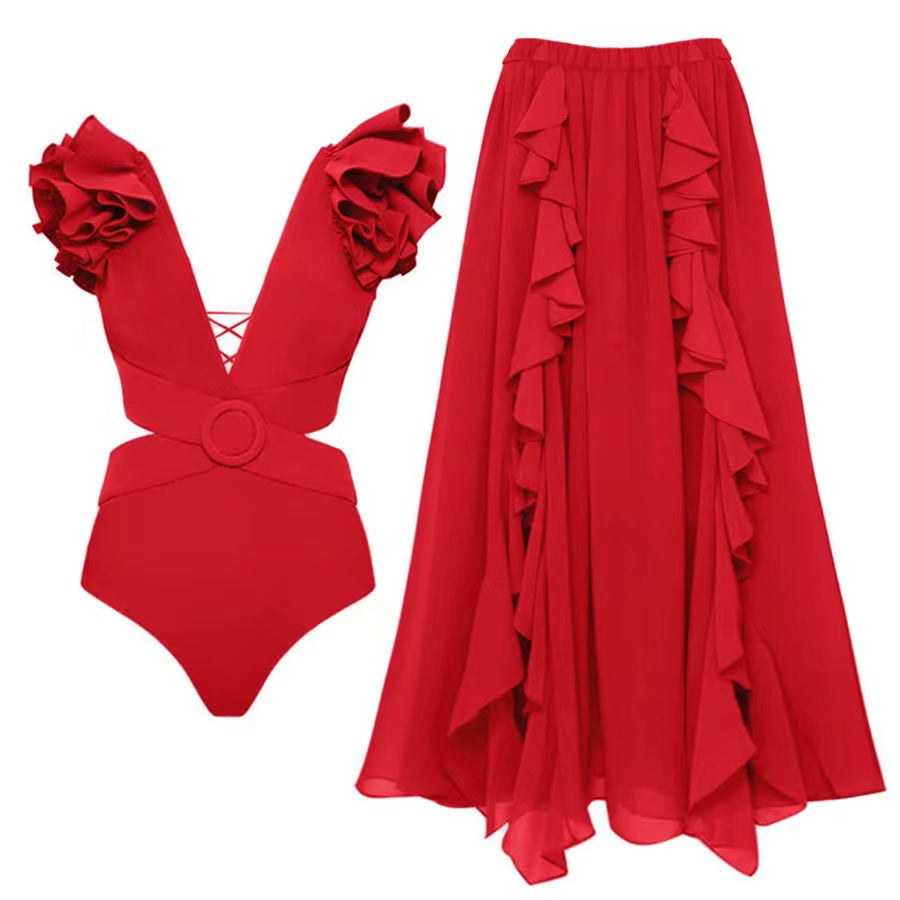 Pharıssa Midnight Ruffle Swimsuit & Pareo Set