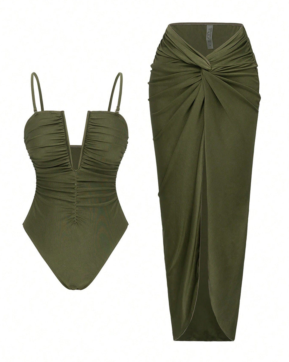 Pharıssa Tempa Olive Swimsuit & Skirt Set
