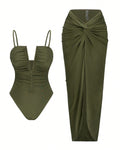 Pharıssa Tempa Olive Swimsuit & Skirt Set