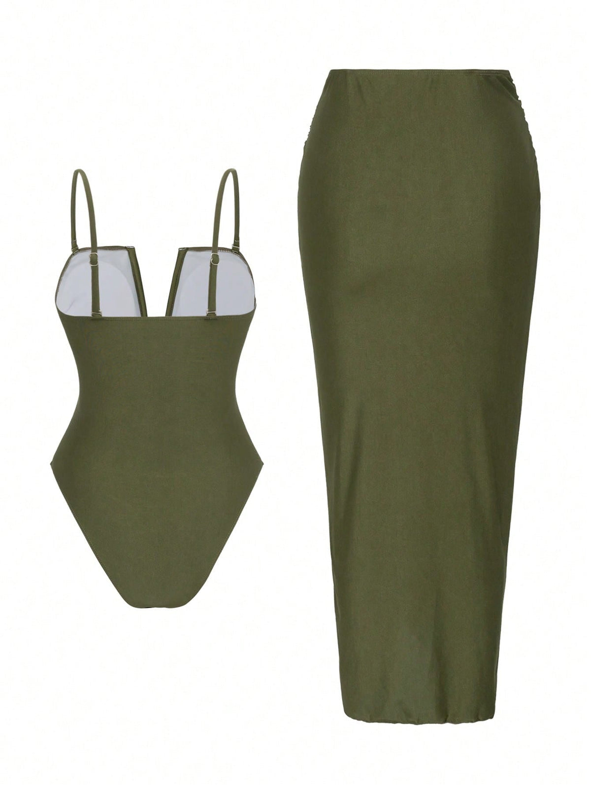 Pharıssa Tempa Olive Swimsuit & Skirt Set