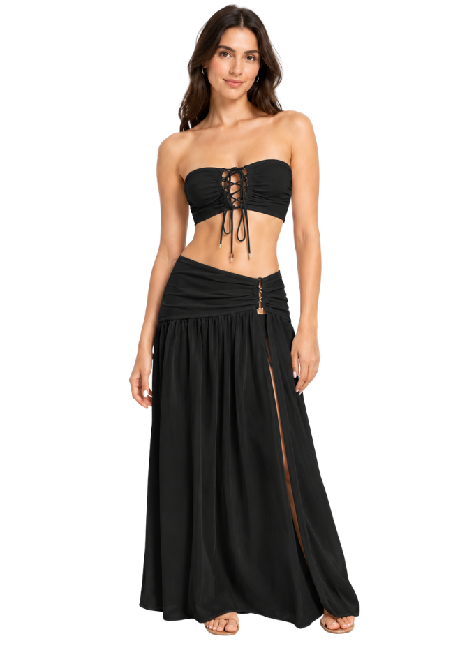 Pharıssa Noir Bandeau Bikini & Maxi Pareo Takımı