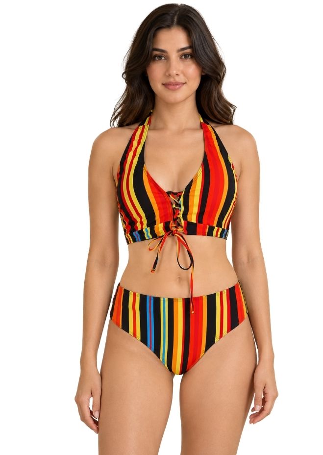 Pharıssa Riviera Çizgili Bikini & Kimono Takımı