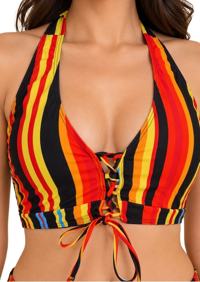 Pharıssa Riviera Çizgili Bikini & Kimono Takımı