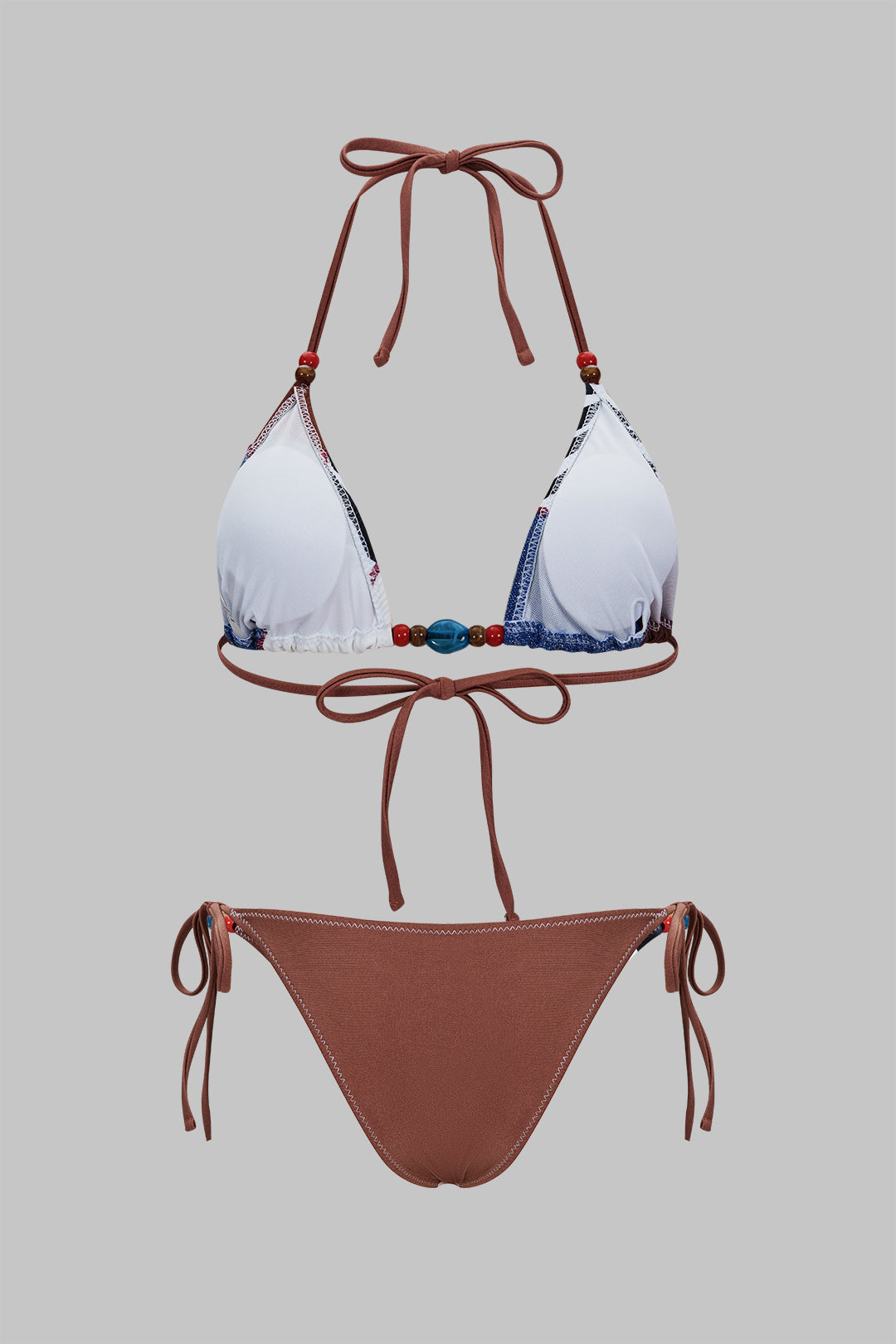 Pharıssa Color Block Print Textured Patchwork Halter Tie-Up Bikini Set