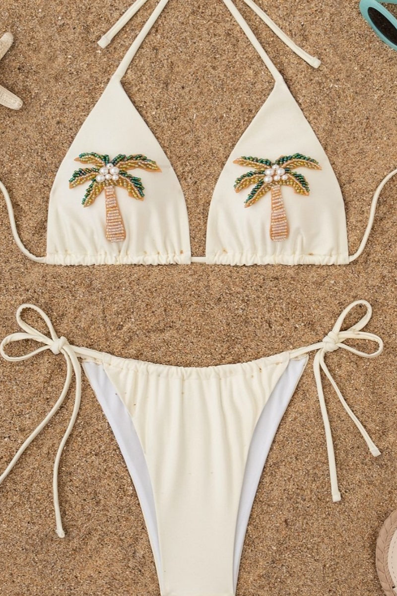 Pharıssa Beaded Coconut Tree Solid Bikini Set