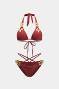Pharıssa Bordo Gold Taşlı Bikini Takımı
