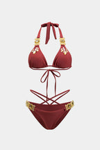 Pharıssa Bordo Gold Taşlı Bikini Takımı