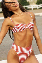 Pharıssa Çizgili Bağcıklı Balenli Bikini Takımı