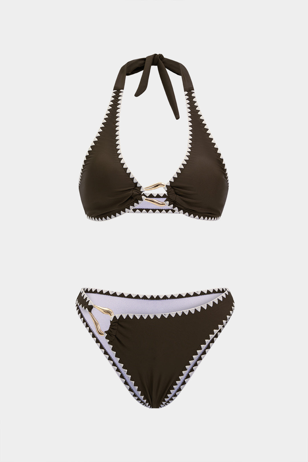 Pharıssa Contrast Binding Halter Neck Bikini Set