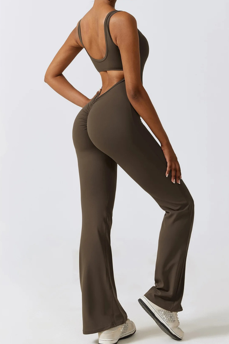 Pharıssa Espresso Sculpt Flare Jumpsuit