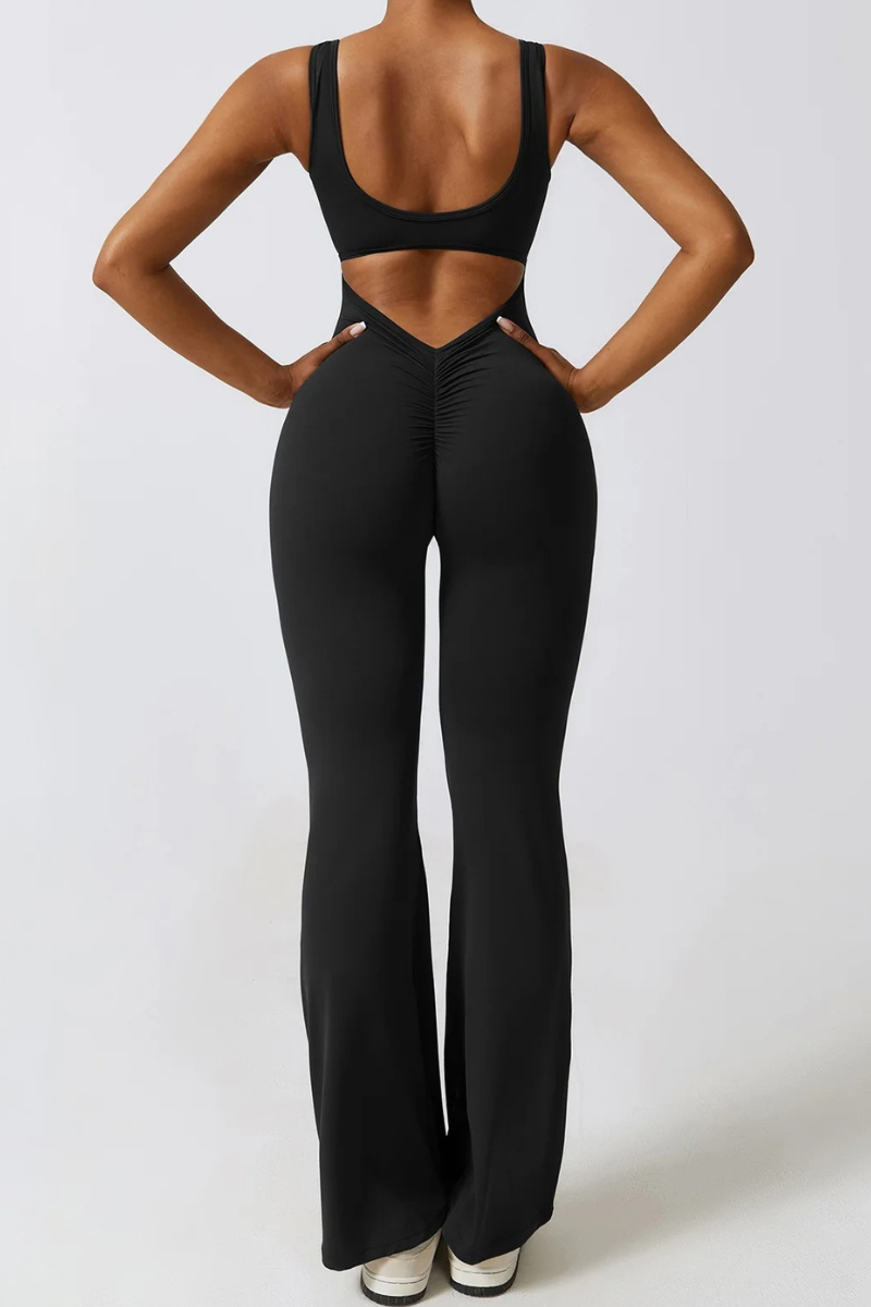 Pharıssa Espresso Sculpt Flare Jumpsuit