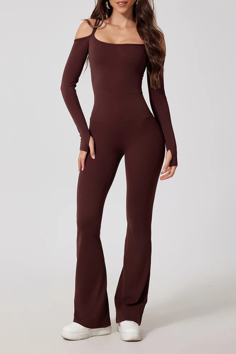 Pharıssa Midnight Off-Shoulder Flare Jumpsuit