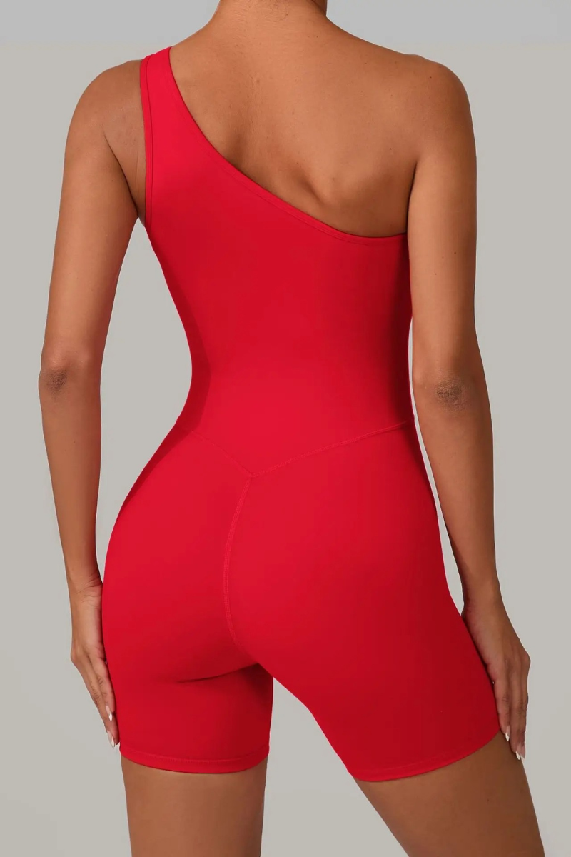 Pharıssa Graphite One-Shoulder Sculpt Romper