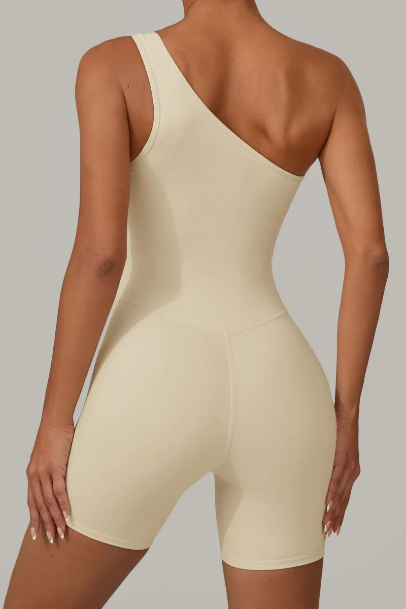 Pharıssa Graphite One-Shoulder Sculpt Romper