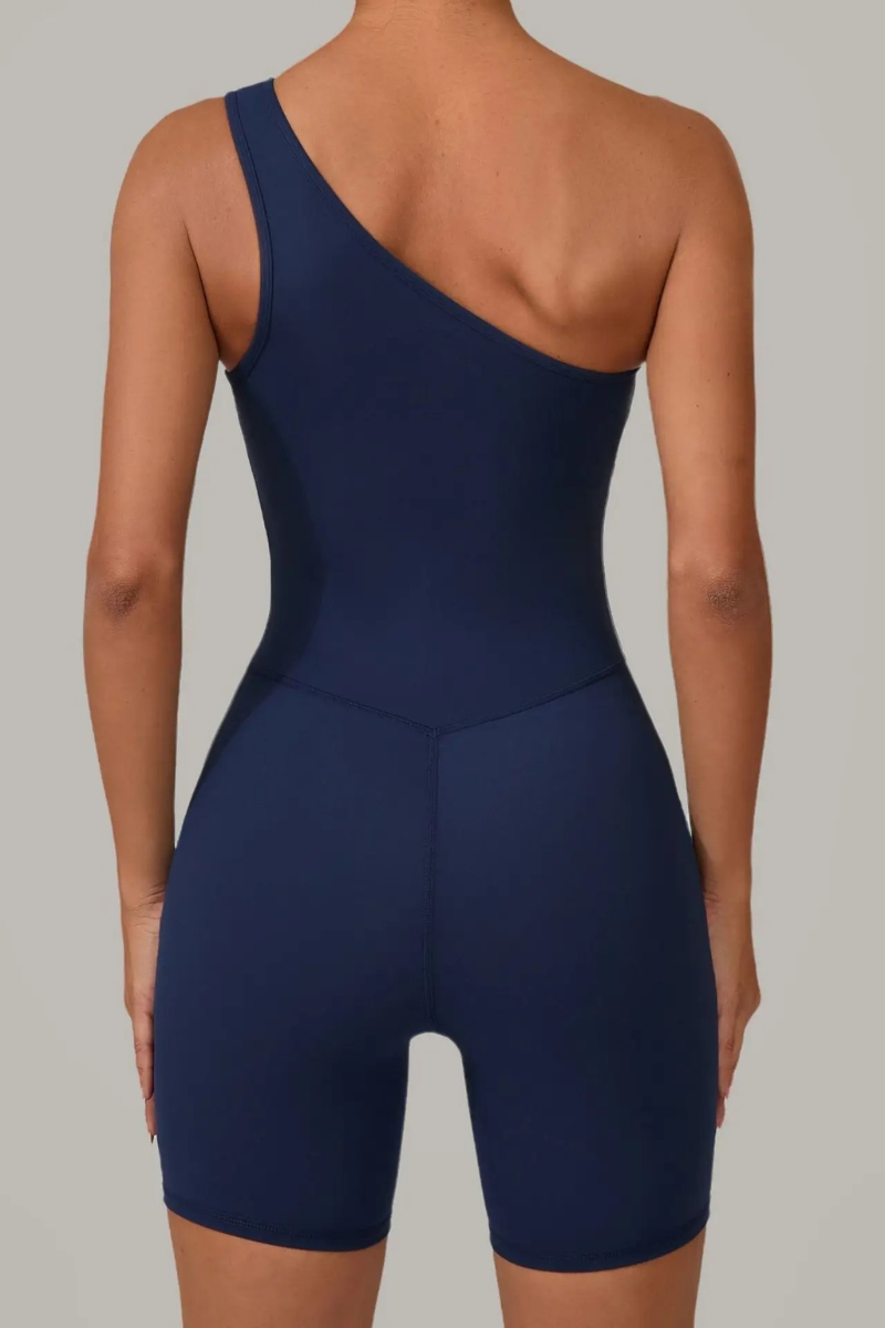 Pharıssa Graphite One-Shoulder Sculpt Romper