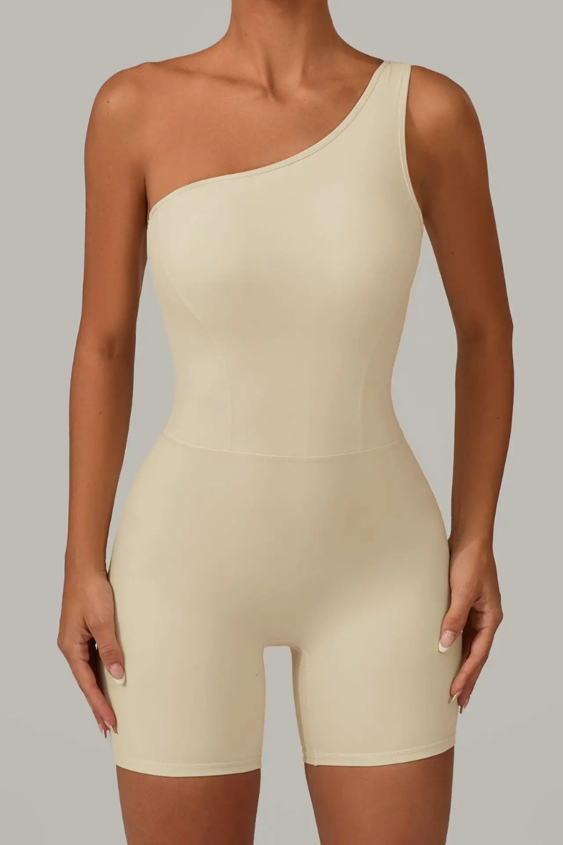Pharıssa Graphite One-Shoulder Sculpt Romper