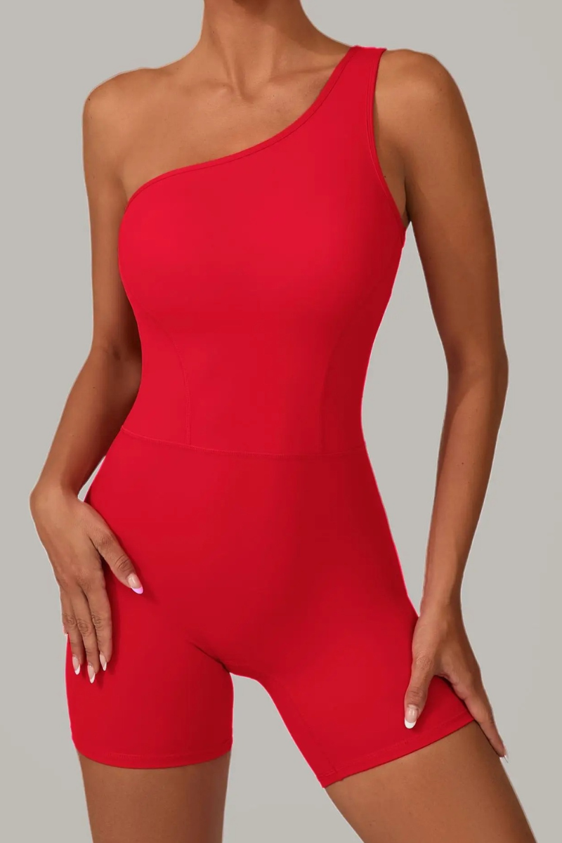 Pharıssa Graphite One-Shoulder Sculpt Romper