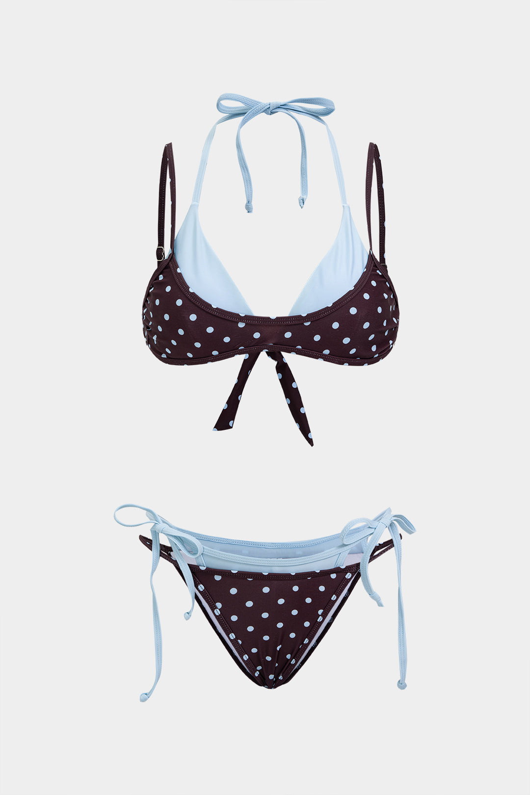 Pharıssa Color Block Polka Dots Print Tie-Up Bikini Set