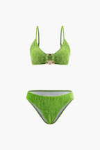 Pharıssa Yeşil Dokulu Bikini & Pareo Takımı