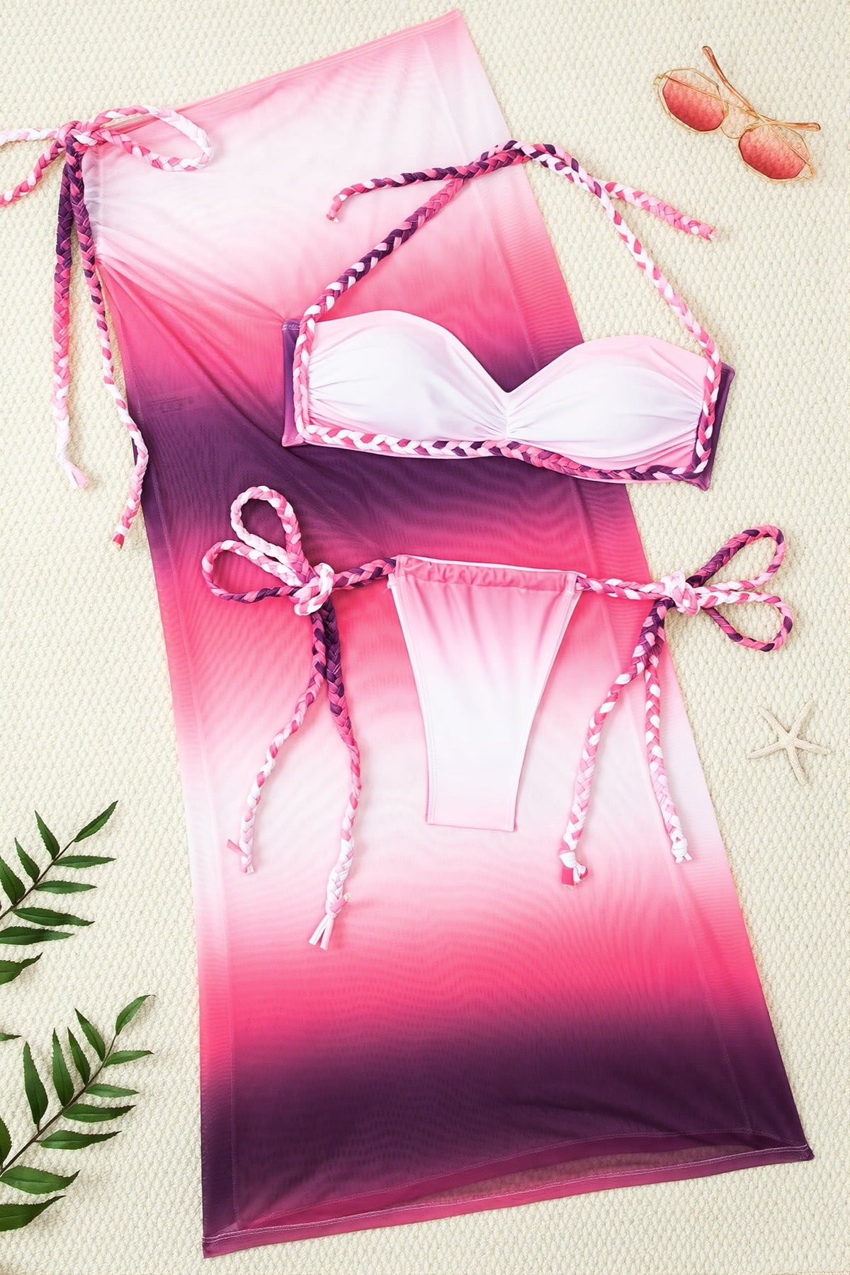 Pharıssa Rope Tie Bikini And Skirt Three Piece Swim Sets
