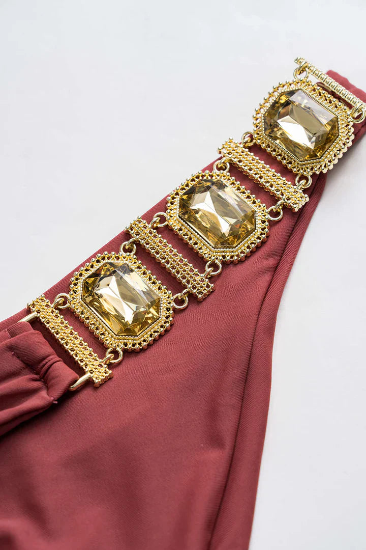 Pharıssa Bordo Gold Taşlı Bikini Takımı