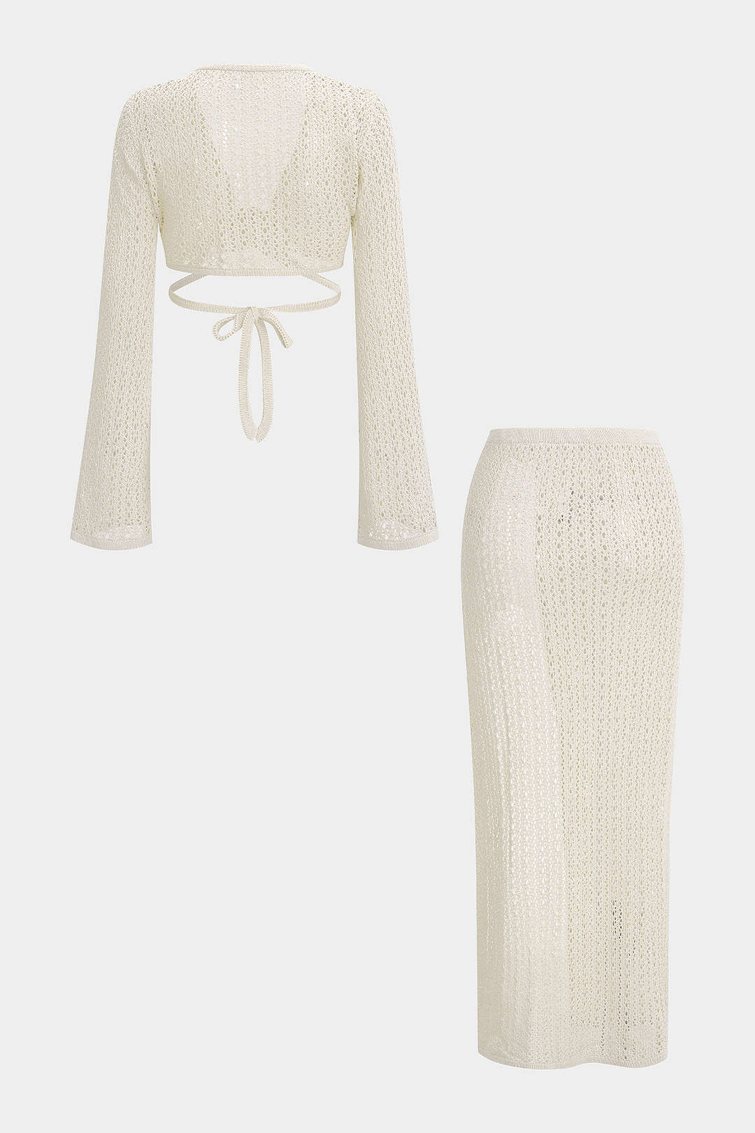 Pharıssa Knit Metallic Long Sleeve Tie-Up Split Cover Up