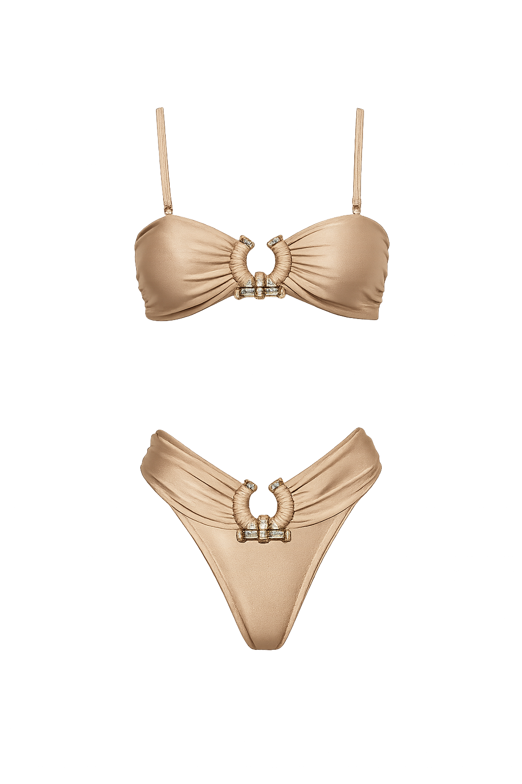 Pharıssa Champagne Ring-Detail Bikini Set
