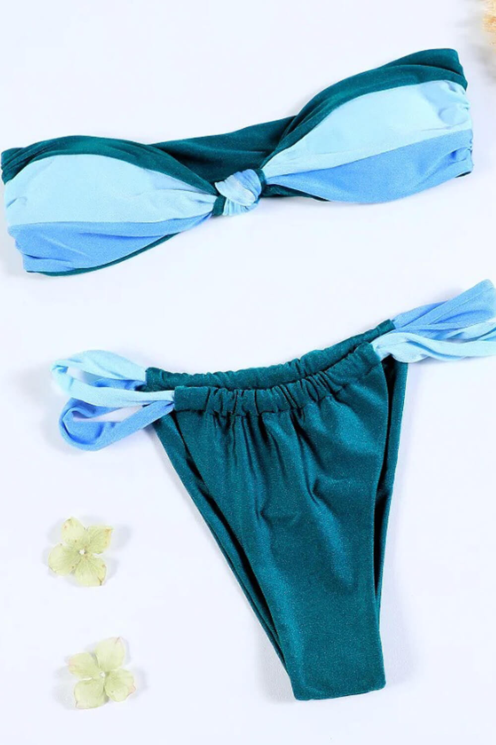 Pharıssa Mavi Kontrast Düğümlü Bandeau Bikini Takımı