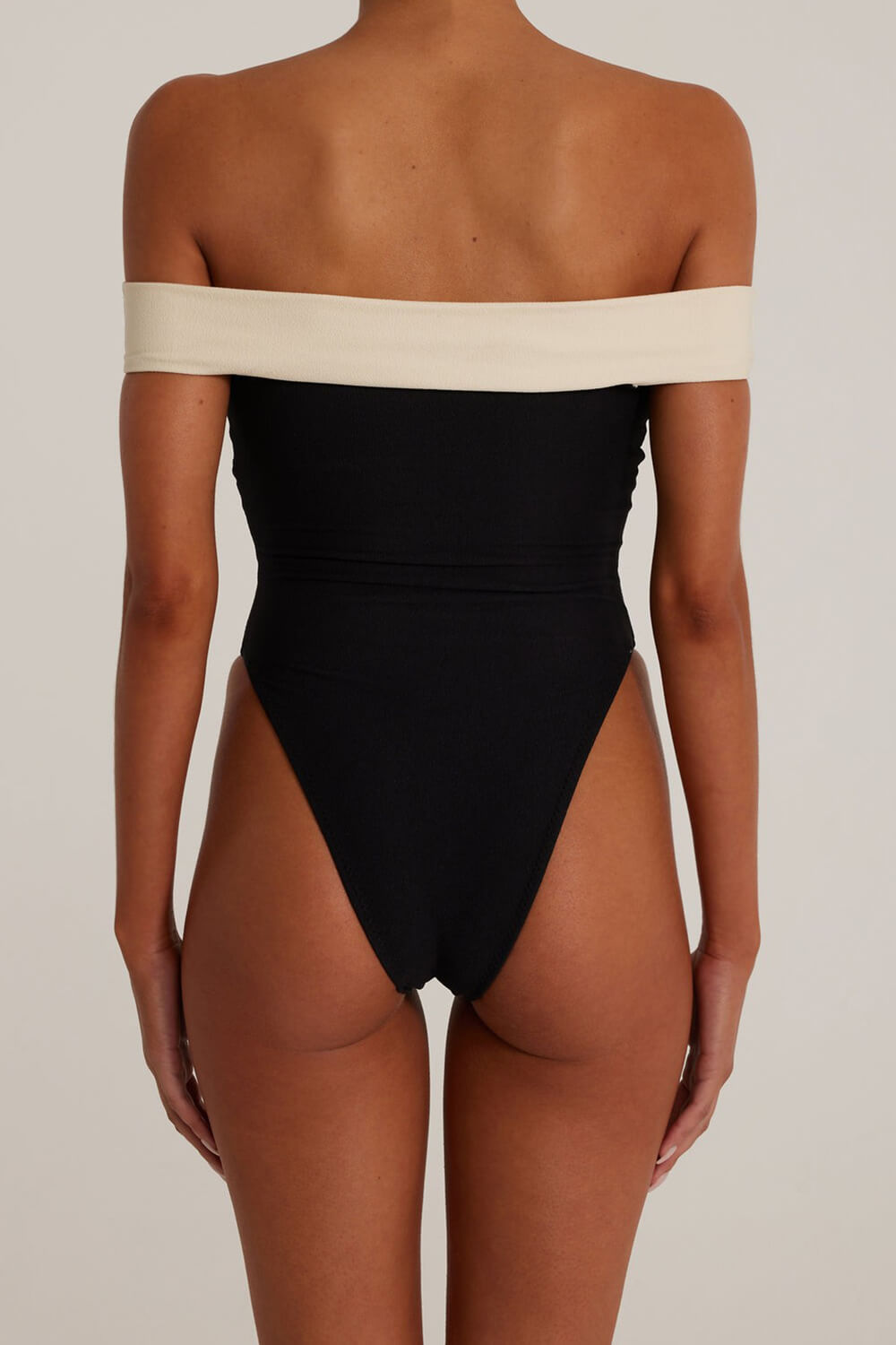Pharıssa Off Shoulder Color Block Belted Swimsuit