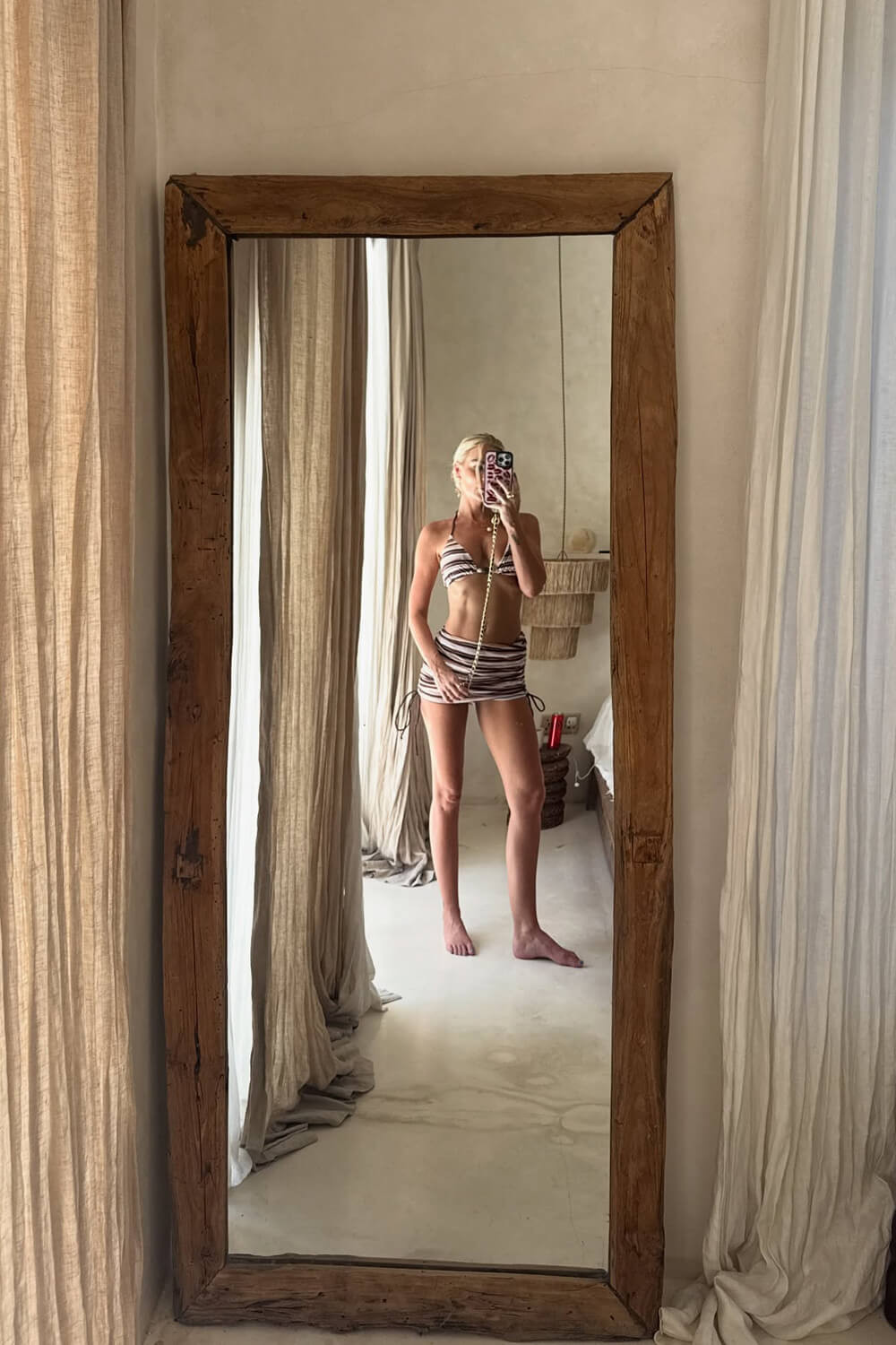 Pharıssa Multi Stripe Beaded Bikini & Mini Skirt Set