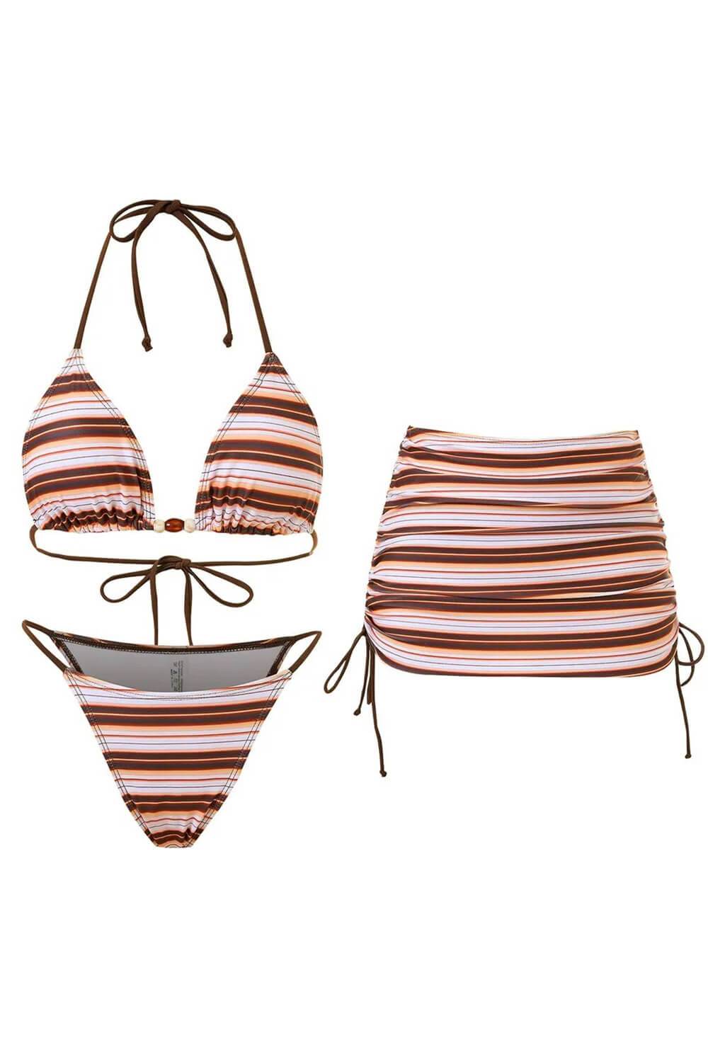 Pharıssa Multi Stripe Beaded Bikini & Mini Skirt Set