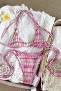 Pharıssa Gingham & Leopard Halter Bikini Set