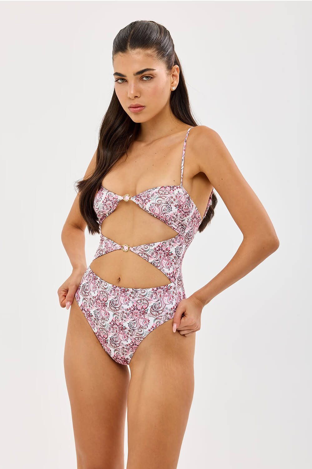 Pharıssa Paisley Gemstone Cut Out One Piece Swimsuit